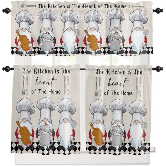 Country Star Live Laugh Love 3 Piece Kitchen Curtains Tiers and Valances Set, Rustic Berries Pine Cones Red Plaid Rod Pocket Short Window Treatment Tiers Curtains Panel and Valance for Cafe Bathroom