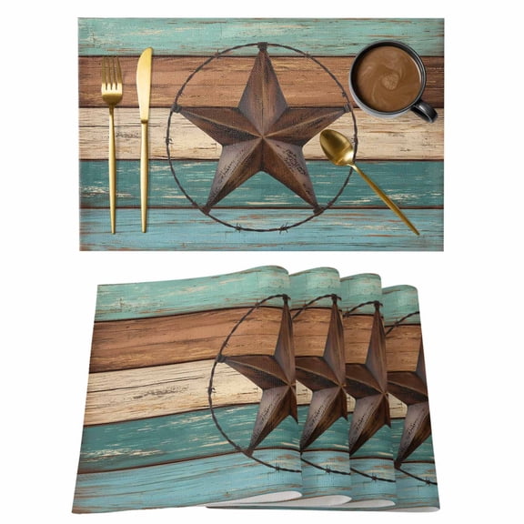 Country Star Placemats Set of 1 Retro Tear Wooden Board Heat Insulation Washable Place Mats, Rustic Non-Slip Table Mats for Dining Table Party Kitchen Decor,13x19 Inch