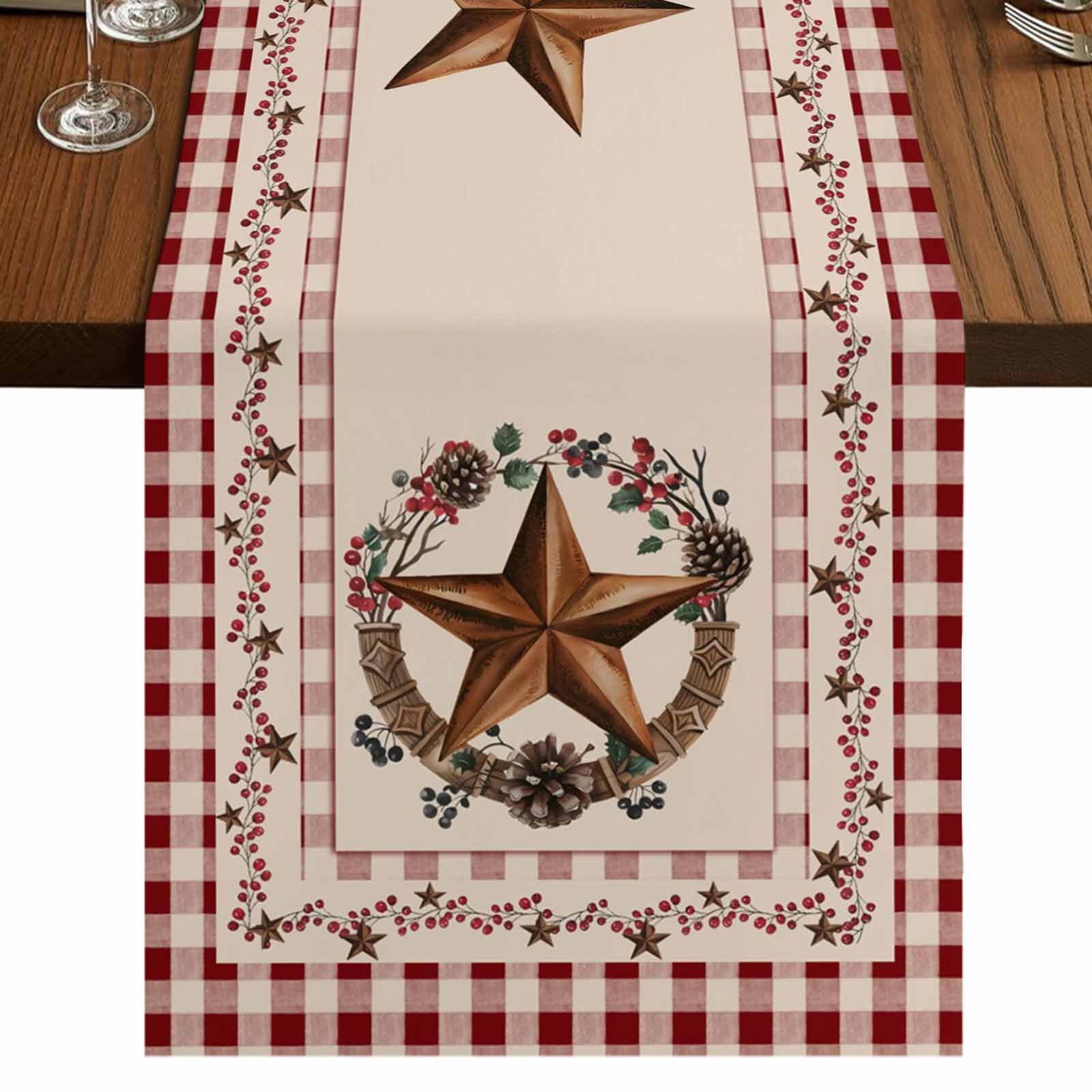 Country Star Plaid 36 Inch Table Runner, Retro Western Farmhouse Barn ...