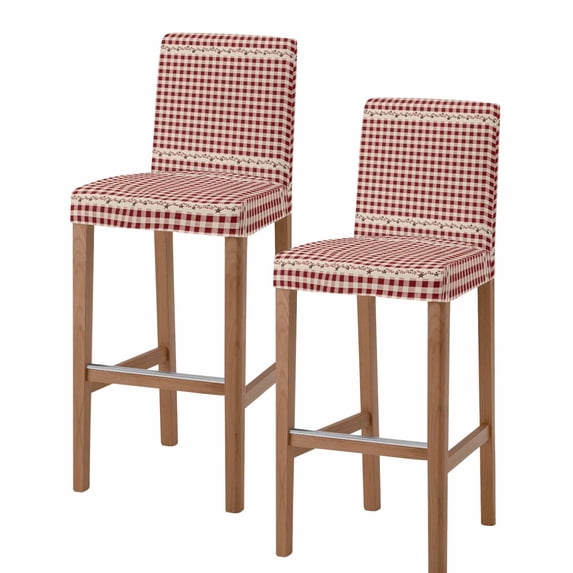 Country Star Plaid Bar Stool Covers Set of 2, Retro Red American Farm Barn Berry Stretch Washable Bar Chair Covers with Backs, Removable Pub Counter Height Chair Cover for Kitchen Dining Room Cafe