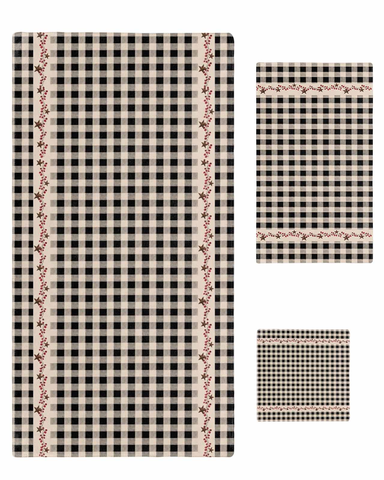 Country Star Plaid Bath Towels for Bathroom Set,Luxury Microfiber Towels Gifts for Women,Beach Kitchen Hand Hair Face Towel and Dish Washcloth,Black Retro American Farm Barn Berry Towels+Set