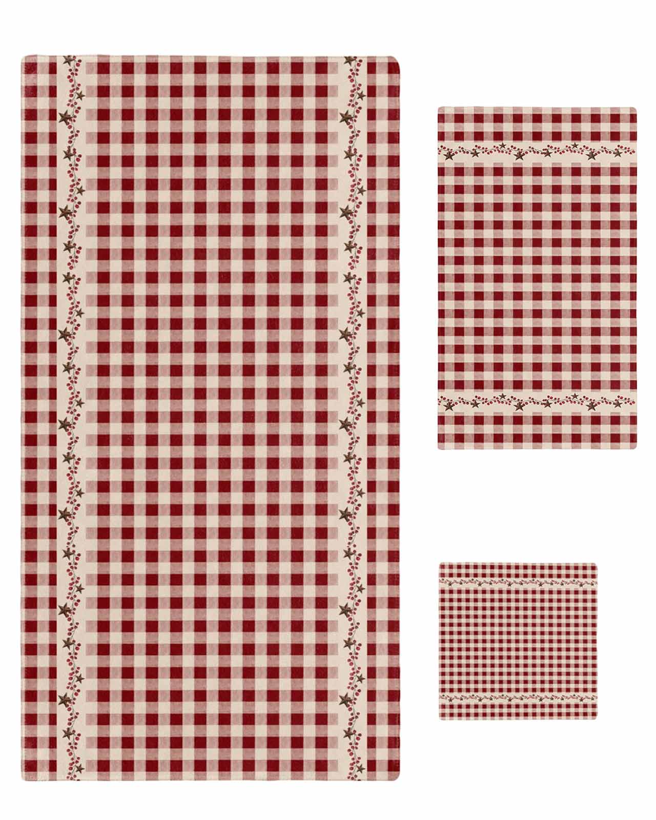 Country Star Plaid Bath Towels for Bathroom Set,Luxury Microfiber Towels Gifts for Women,Beach Kitchen Hand Hair Face Towel and Dish Washcloth,Retro Red American Farm Barn Berry Towels+Set