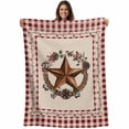 thumbnail image 1 of Country Star Plaid Blanket Soft Cozy Warm Throw Blanket for Couch, Plush Fuzzy Flannel Fleece Blankets for Sofa, Retro Western Farmhouse Barn Berry Bed Blankets Lightweight Gifts for Women, 40"x50", 1 of 9
