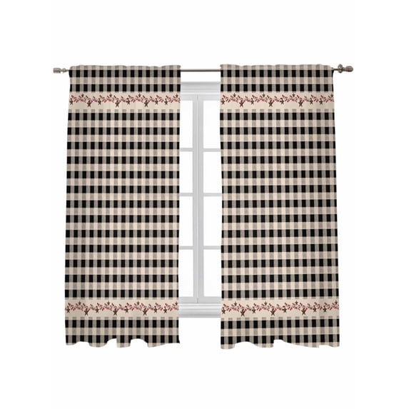 Country Star Plaid Curtains 72 Inch Length,Sheer Curtains for Bedroom Living Room Window Black Retro American Farm Barn Berry Rod Pocket Drapes Kitchen Curtains Small Half Window 52"x72" 2 Panels