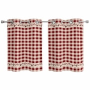 Country Star Plaid Kitchen Curtains Small Short 39 Inch Length, Retro Red American Farm Barn Berry Grommet Top Bedroom Living Room Curtains, Light Filtering Cafe Curtain Drapes 2 Panels Set 55''x39''