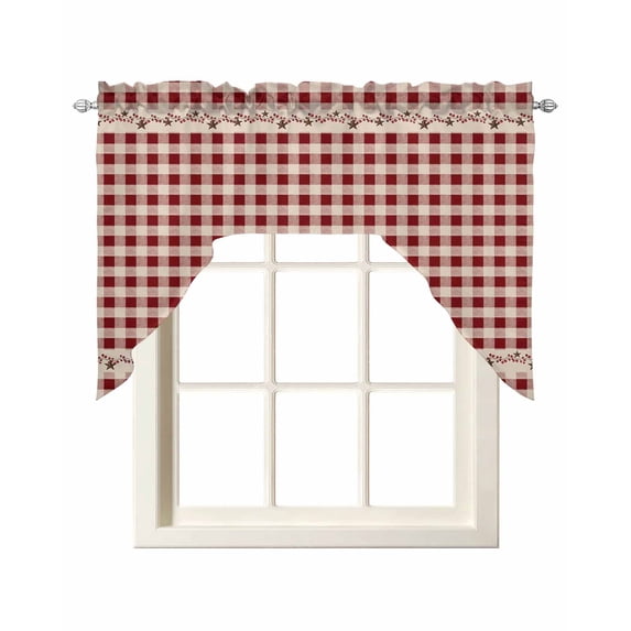 Country Star Plaid Swag Valances for Windows, Small Curtains Drapes, Retro Red American Farm Barn Berry Kitchen Window Curtains Over Sink Window Treatment Valance for Bedroom/Bathroom 56"x36"