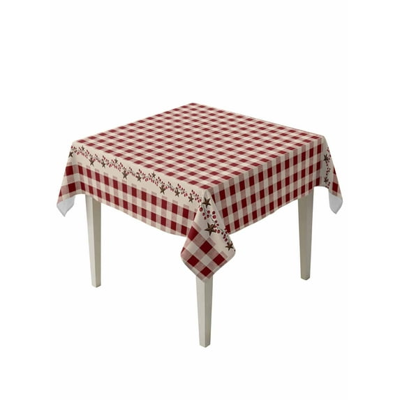 Country Star Plaid Table Cloth, Retro Red American Farm Barn Berry Waterproof Tablecloth for Square Tables, Reusable Washable Fabric Table Cover for Restaurant Kitchen Dining Tables 60"x60"