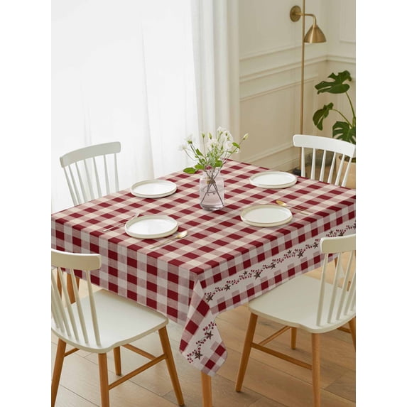 Country Star Plaid Tablecloth Rectangle Table Cloth 60x102, Waterproof Tablecloth Outdoor Table Cloth, Retro Red American Farm Barn Berry Washable Table Cover for Kitchen Dinning Party