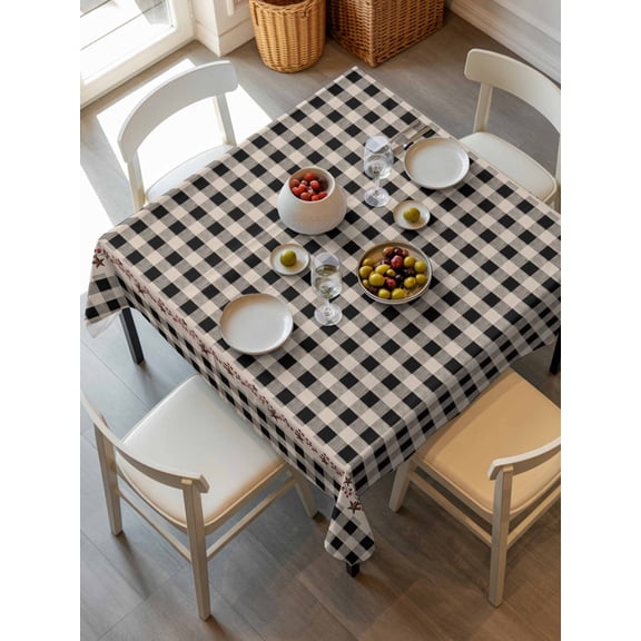 Country Star Plaid Tablecloth Square Table Cloth 54x54, Waterproof Tablecloth Outdoor Table Cloth, Black Retro American Farm Barn Berry Washable Table Cover for Kitchen Dinning Party