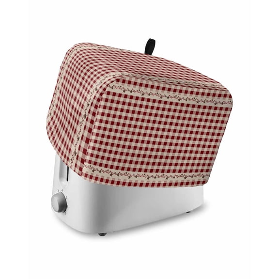 Country Star Plaid Toaster Cover 2 Slice, Retro Red American Farm Barn Berry Dustproof Bread Machine Oven Cover with Storage Pockets, Fits Most Kitchen Toasters Protector