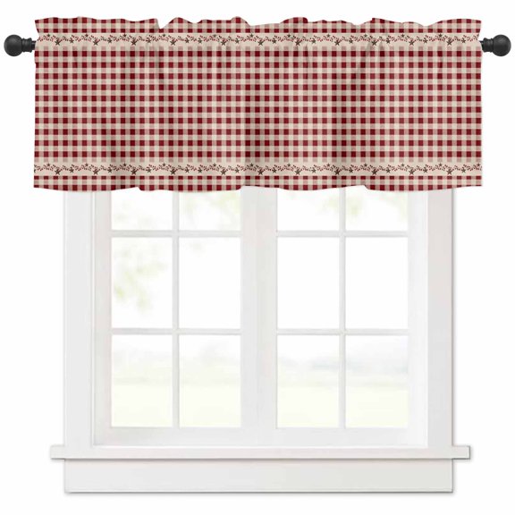Country Star Plaid Valances for Windows Farmhouse Kitchen Curtains Valances Rod Pocket Valance Curtains for Kitchen Windows Retro Red American Farm Barn Berry Window Valances for Bathroom 54"x18"