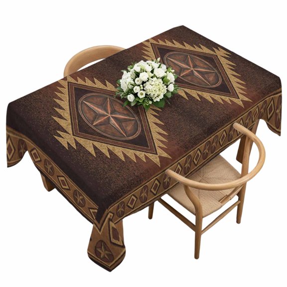 Country Star Rectangle Tablecloth Boho Brown Aztec Distressed Geometric Argyle Waterproof Wrinkle Free Soft Table Cloth Spill-Proof Washable Table Cover for Dining Party Picnic 60 x 120 Inch