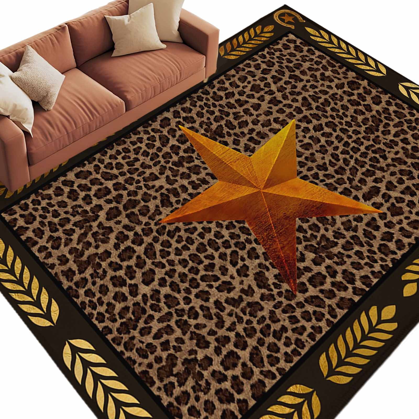 Country Star Retro Area Rug 5x7 Washable Rug Non Slip Dark Brown ...