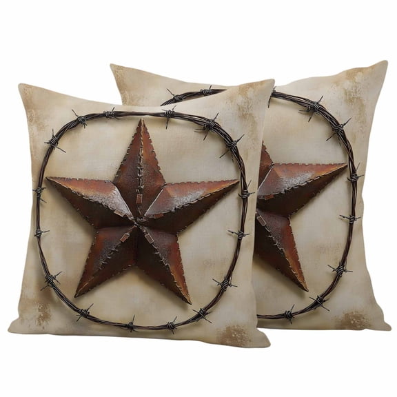 Country Star Retro Outdoor Waterproof Pillow Covers, Farmhouse Western Aesthetic Art Decorative Square Throw Pillowcase Sofa Cushion Sham for Patio/Couch/Chair, 18"x18" 2 Pack