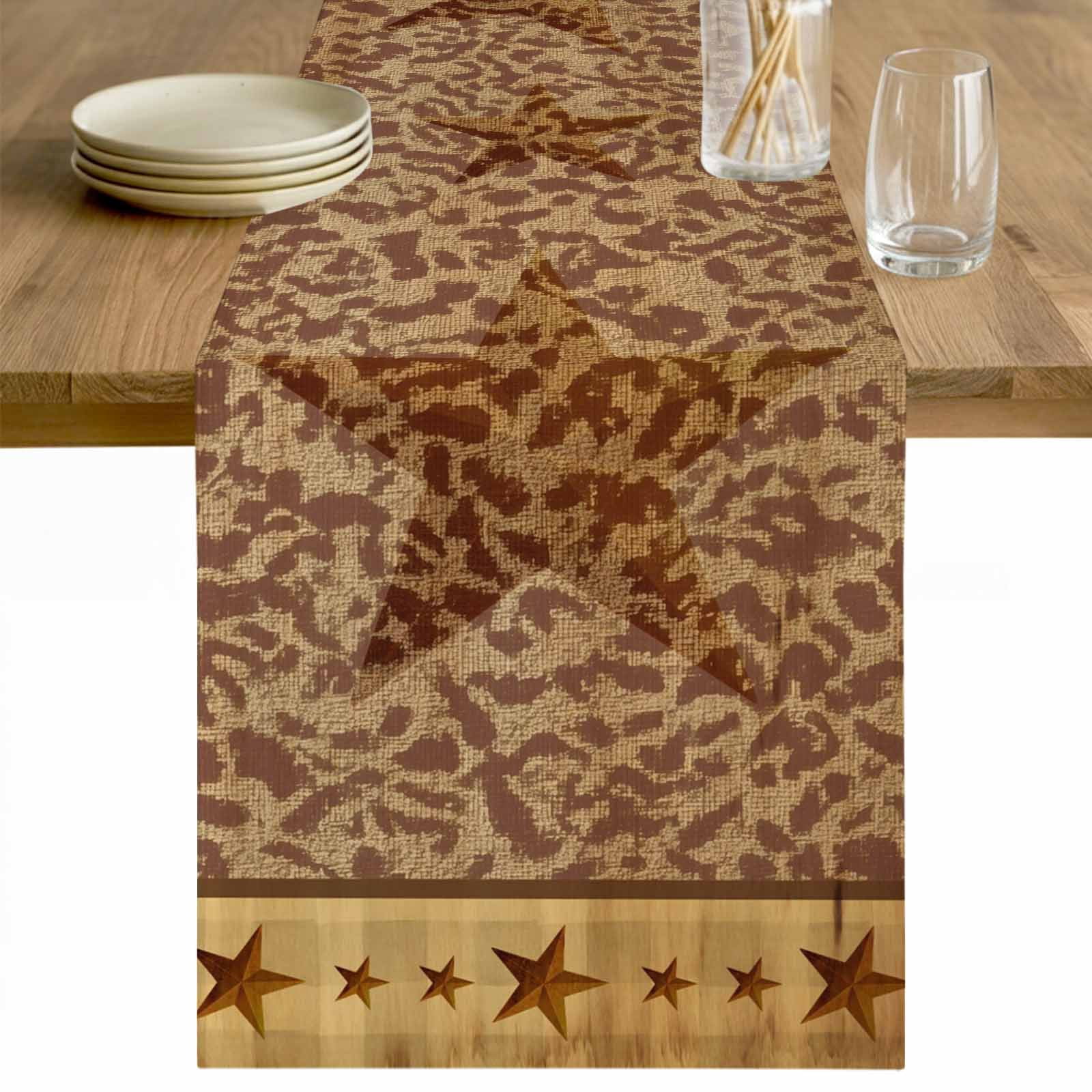 Country Star Retro Table Runner - 108 Inch Long Vintage Brown Leopard ...