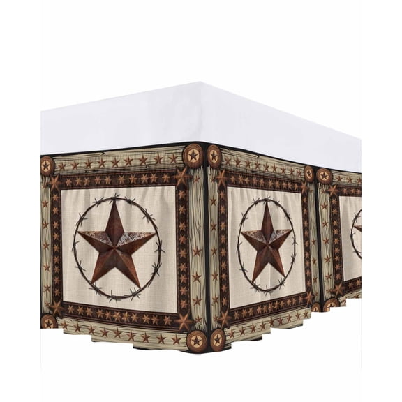 Country Star Ruffle Bed Skirt King Size Farmhouse Texas Star Adjustable Elastic Dust Bed Skirts Wrap Around Bedskirt Wrinkle Free Easy Fit with 16 Inch Drop
