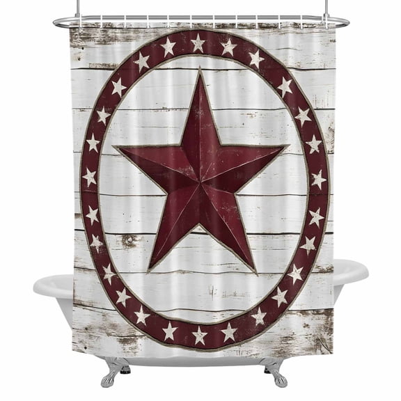 Country Star Shower Curtain for Bathroom, Wood Grain Waterproof Cloth Fabric Bathroom Accessories Set with 12 Rust Proof Plastic Hooks, 72"x72"
