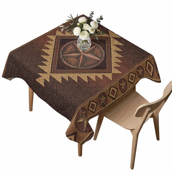 Country Star Square Tablecloth Boho Brown Aztec Distressed Geometric Argyle Waterproof Wrinkle Free Soft Table Cloth Spill-Proof Washable Table Cover for Dining Party Picnic 60 x 60 Inch