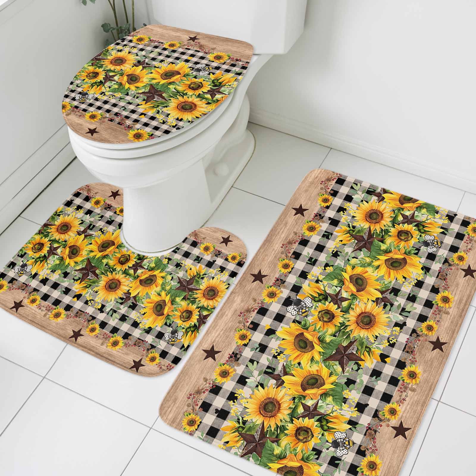 Country Star Sunflower Bathroom Rugs Set Vintage Flowers Non Slip ...