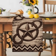 Country Star Table Runner 18x72 Inch Distressed Vintage Horseshoe Brown Wood Grain Cotton Linen Dining Table Runner Ideal for Dresser Kitchen Coffee Tables - Machine Washable