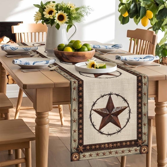 Country Star Table Runner, Farmhouse Texas Star Washable Kitchen Table Runners Dress Scarves for Dining Table Decorations Party/Restaurant/Indoor Outdoor Use, 13x36in