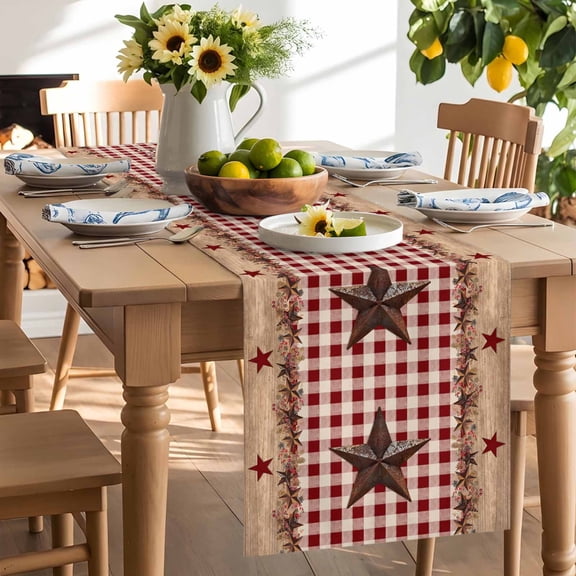 Country Star Table Runner, Farmhouse Texas Star Washable Kitchen Table Runners Dress Scarves for Dining Table Decorations Party/Restaurant/Indoor Outdoor Use, 13x48in