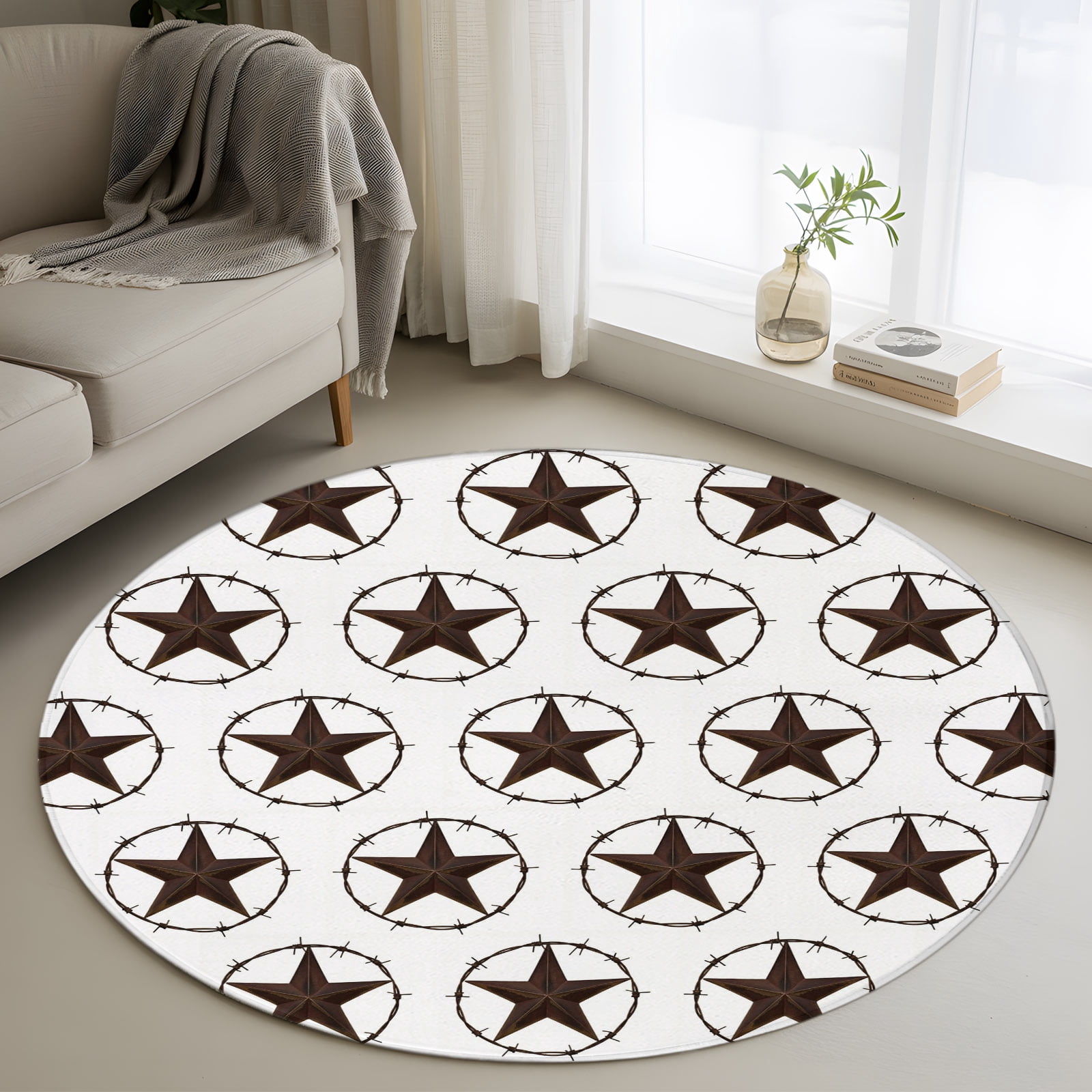 Country Star Texture 4FT Round Area Rugs Western Metal Traditional ...