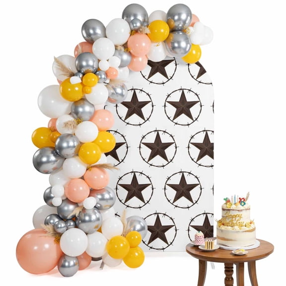 Country Star Texture Arch Backdrop Cover 6.6FT Western Metal Traditional Texas Style Spandex Fitted Arch Covers Stretchy Backdrop Decoration for Wedding Birthday Graduation Party