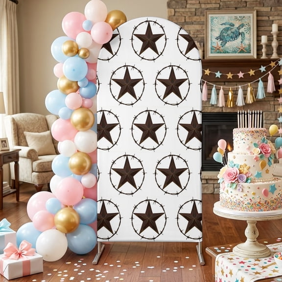 Country Star Texture Arch Backdrop Covers 4 FT, Western Metal Traditional Texas Style Stretchy Fitted Arched Stand Covers Party Arch Stand Cover Photo Booth for Wedding Birthday Decor