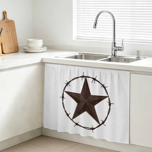 Country Star Texture Cabinet Curtains for Kitchen 10"W x 11"L, Western Farm Traditional Texas Style Under Sink Skirt Magic Tape Short Curtain Decorative Privacy Panel for Bathroom Laundry