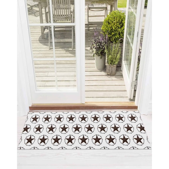 Country Star Texture Front Door Mat Western Metal Traditional Texas Style Welcome Doormat Indoor Outdoor Entrance Floor Mat Non-Slip Washable Runner Rug for Front Porch Decor 20x63 Inch