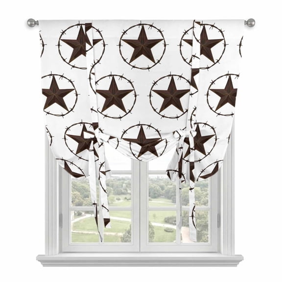 Country Star Texture Tie Up Curtain for Window, Western Metal Traditional Texas Style Adjustable Tie Up Balloon Curtain Valances Rod Pocket Window Treatment for Kitchen Bathroom Bedroom 42"x45"