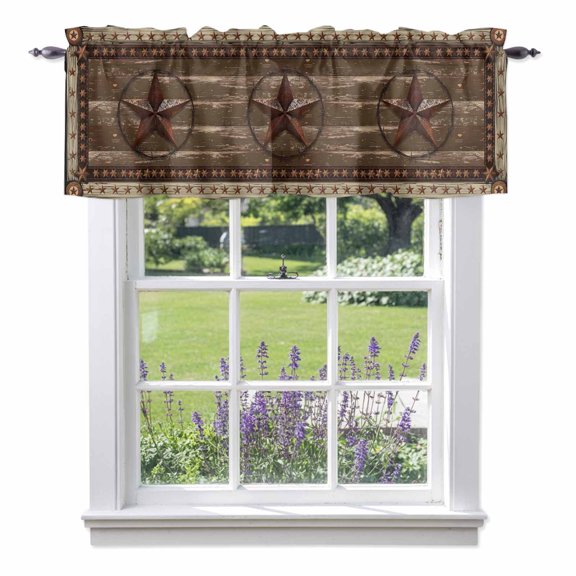 Country Star Valances for Windows Farmhouse Texas Star Rod Pocket Cafe Window Treatments Valance Curtains for Kitchen Bathroom Laundry Basement Windows 42"x12"