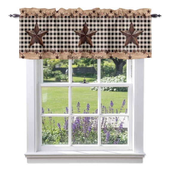 Country Star Valances for Windows, Farmhouse Texas Star Valance Window Treatment Rod Pocket Short Curtains Valances for Kitchen Bathroom 42"W x 18"L