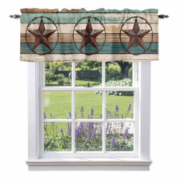 Country Star Valances for Windows Texas Star Rod Pocket Cafe Window Treatments Valance Curtains for Kitchen Bathroom Laundry Basement Windows 42"x12"