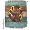 thumbnail image 1 of Country Star Vintage Shower Curtain Set - 72" x 78" Washable Bathtub Curtain with 12 Hooks, Sunflower Farmhouse Teal Brown Western Berry Waterproof Fabric Stall Shower Curtains for Bathroom Décor, 1 of 6