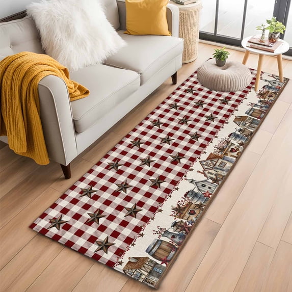 Country Star Washable Area Rug 2 x 6 ft Barn Bucket Farmhouse Red ...