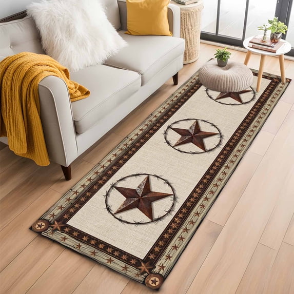 Country Star Washable Area Rug 2 x 6 ft Farmhouse Texas Star, Soft Non Slip Rugs Stain Repellent Indoor Felt Carpet for Living Dining Room Bedroom Home Office