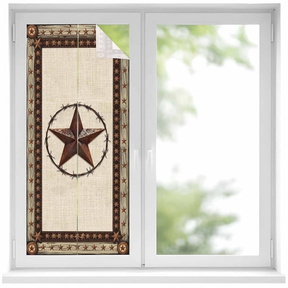 Country Star Window Privacy Film 19.6x39.3in Farmhouse Texas Star Vintage Wood Grain Decorative Window Film with Static Cling, UV Filtering Window Cling Privacy Film for Glass Doors and Windows
