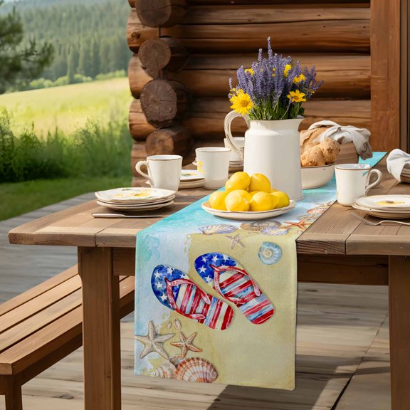 Country Star Wreath Berry Table Runner 13x70in Non-Slip Cotton Linen Table Runners, Vintage Black Buffalo Plaid Dresser Scarves TableRunner for Dinner Kitchen Dining Wedding Party