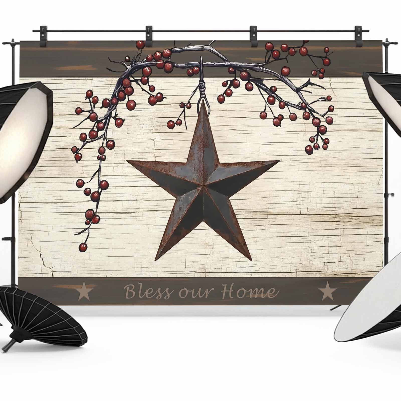 Country Stars Backdrop for Photography, Vintage Rust Black Star Beige ...