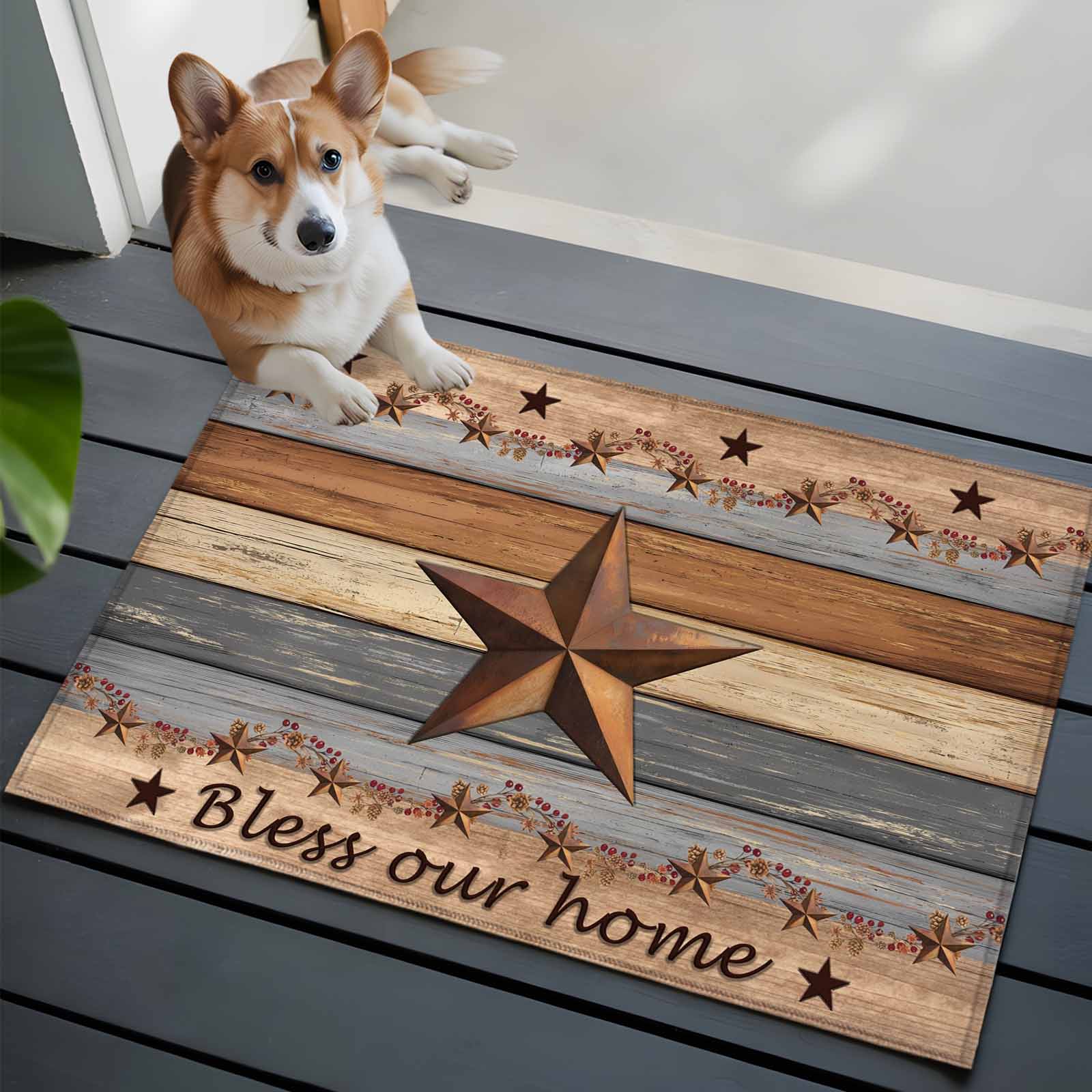 Blue Door Rug Country Stars Front Door Rugs 2x3 ft Vintage Blue Wood Grain Bless Our ...