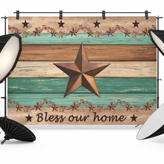 Country Stars Photography Backdrop 7x5FT, Vintage Wood Grain Bless Our Home Farm Photo Backdrops, Background for Photography Studio Photo Studio Background, Back Drop for Photoshoot