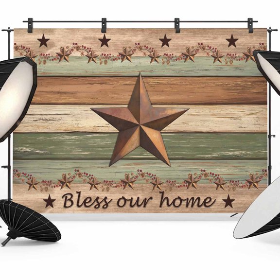 Country Stars Photography Backdrop 7x5FT, Vintage Wood Striped Bless Our Home Farm Photo Backdrops, Background for Photography Studio Photo Studio Background, Back Drop for Photoshoot