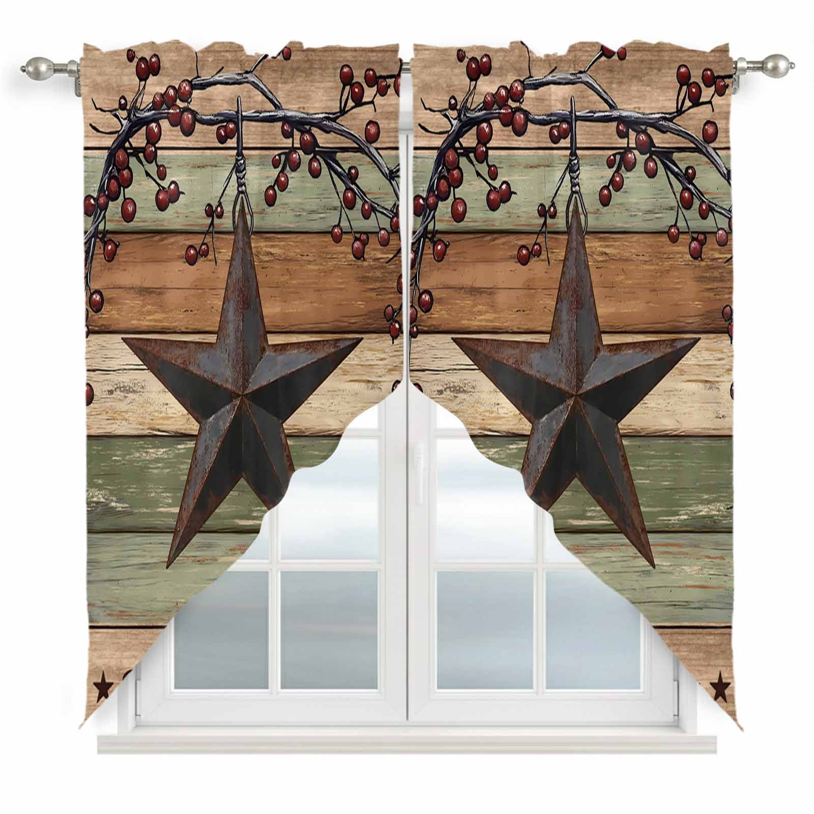Country Stars Swag Valances for Windows 2 Pack Vintage Rust Black Star ...