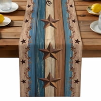 Country Stars Table Runner, Navy Blue Wood Grain Bless Our Home Farmhouses Washable Kitchen Table Runners Dress Scarves for Dining Table Decorations Party, 18x72in