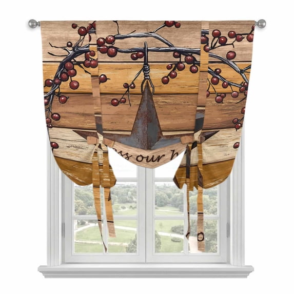 Country Stars Tie Up Curtain for Window, Vintage Rust Black Star Berry ...