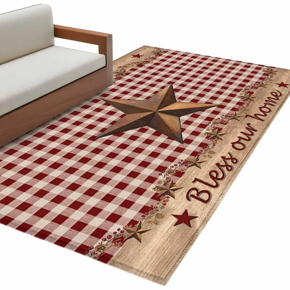 Country Stars Washable Area Rug 4 x 6 ft Bless Our Home Berries Red ...