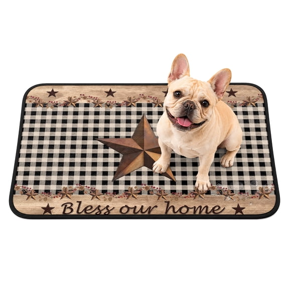 Country Stars Washable Pee Pads for Dogs, Bless Our Home Berries Black Plaid Farm Wood Grain Reusable Puppy Pads Waterproof Pet Mat, Absorbent Dog Pee Pads for Crate Training Mats 24"x18"