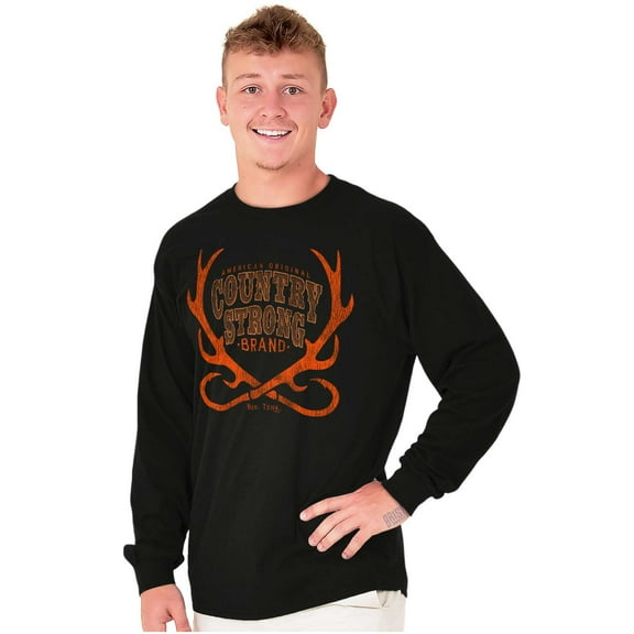 Country Strong Brand Deer Antlers Long Sleeve TShirt Men Women Brisco Brands M
